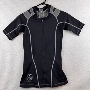 IntelliSkin Womens L Black Full Zip Compression Posture Shirt Short Sleeve